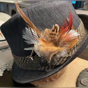 Goorin Bros. “Flight Fedora” Brown and tan pinstripe on herringbone gray fedora